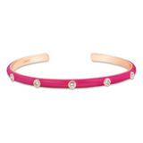 Bracelete Life Joyful Liga Rosé Esmaltado Rosa Cravejado Comprimento 19 Cm