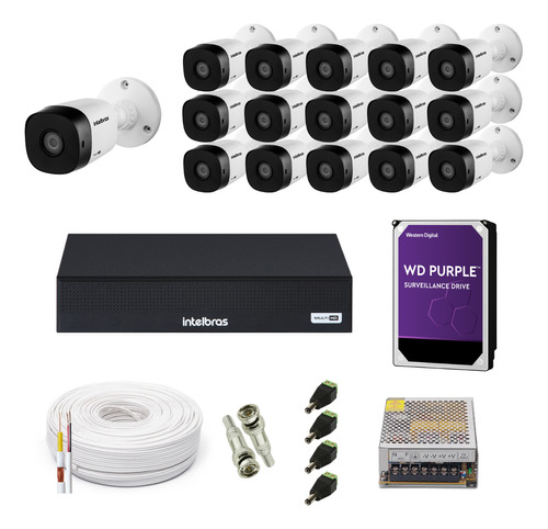 Kit 16 Câmeras Bullet Vhl 1120 B Dvr 16 Canais Intelbra E Hd