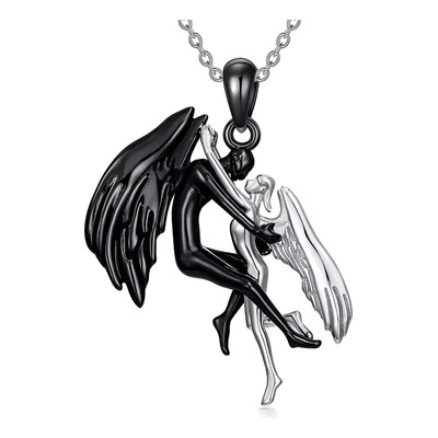 Collar Abrazo Eterno Amor Infinito De Ángeles En Plata 925 Color Negro