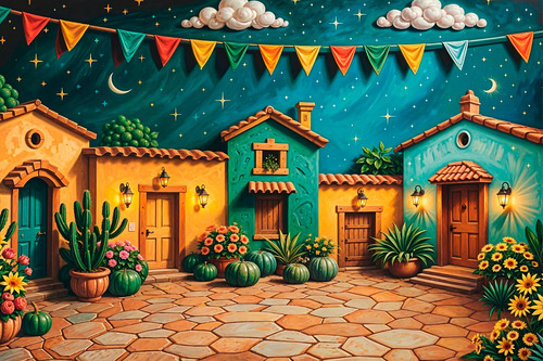 Painel Lona Festa Junina Arraiá Cidade Fogueira 300x200cm