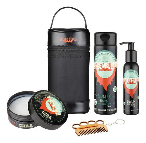 Kit Para Barba Necessaire, Shampoo 3 Em 1, Balm, Cera