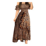 Vestido Longo De Praia Feminino Com Estampa De Leopardo Sem