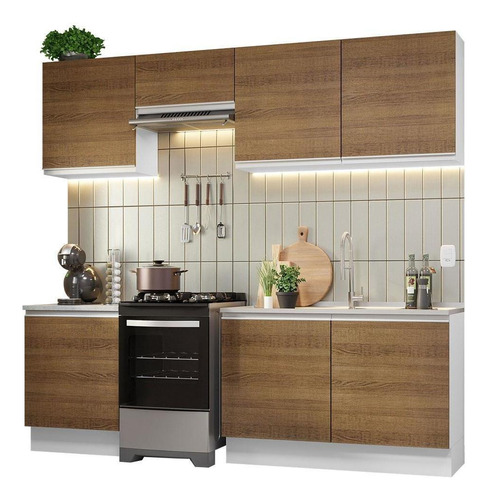 Mueble De Cocina Completo 240cm Glamy Madesa 09 Color Blanco/rústico