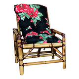 1 Cadeira De Bambu Vime C/ Mesa E Almofada Confortável Área