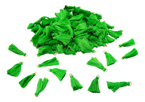 100 Mini Borlas Con Argolla Bisuteria Color Verde 3,5 Cms