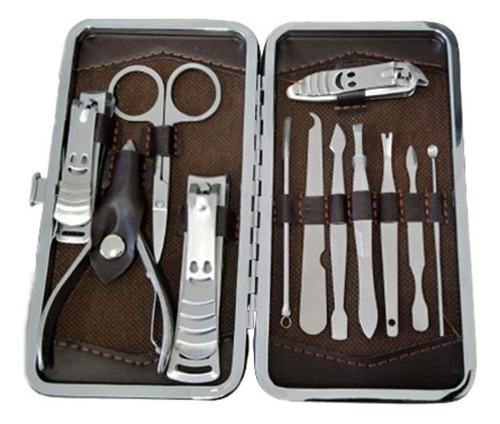 Kit Alicates Profissional 12 Pcs Estojo Viagem Marron