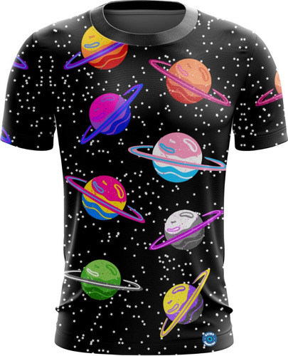 Camisa Camiseta Planetas Galáxia Adulto E Infantil Artes01