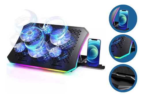 Suporte Notebook Gamer Rgb Refrigerado 6 Fans Cooler Celular