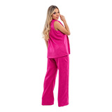 Conjunto Calça + Colete Max Linho Alfaiataria Pink Feminino