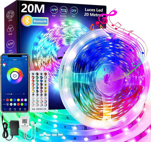 Tira Led 20m Rgb Con Música Bluetooth Y Control Remoto 16m C