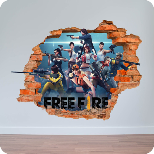 Vinilo Pared Rota 3d Free Fire 100x100