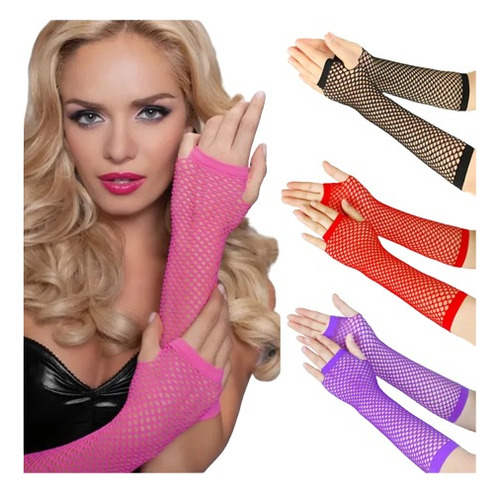 Guantes Largos De Red Malla Sin Dedos Para Mujer Dama