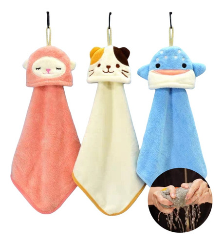 Toalla De Mano De Animalitos, Pack De 3 Color Variados Liso