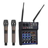 Mesa De Som 4 Canais E Microfones S/fio Profissional Uhf Kit
