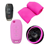 Cubre Volante + Funda Llave Silicona Ford Ka Nuevo - Rosa