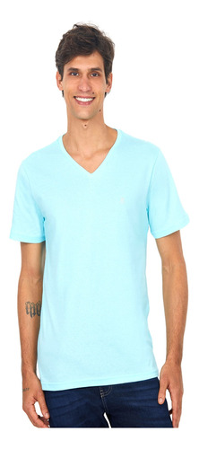 Camiseta Masculina Bordado Cinza Polo Wear Azul Claro