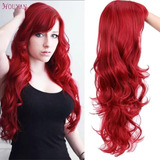 Peruca Wig Vermelha Ruiva Ondulada Lisa Franja Premium 80cm