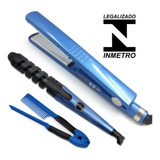 Plancha Alisador Profesional De Nanotitanio, Rizador Y Peine, Color Azul, Voltaje 110 V/220 V