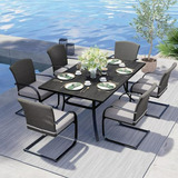 Mesa De Comedor De Exterior 7 Piezas, Set Rattan Con Sillas 