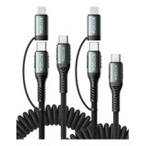 Cable Usb C A Lightning En Espiral De 3 Pies, Cable De Carga