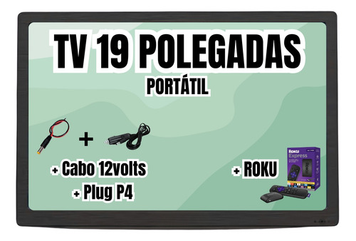 Tv 19'' Digital C/roku Portátil Motorhome Van Caminhão Carro