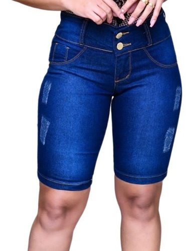 Bermuda Ciclista Short Jeans Cós Alto Premium Empina Bumbum