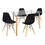 Comedor Completo Eames De Vidrio Templado + 4 Sillas Eames