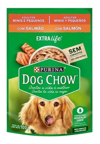 Alimento Dog Chow Salud Visible Sin Colorantes Para Perro Adulto De Raza Mini Y Pequeña Sabor Salmón En Sobre De 100g