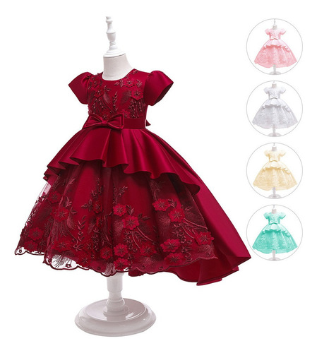 Vestido De Noche Bordado Con Falda De Princesa Para Niñas 