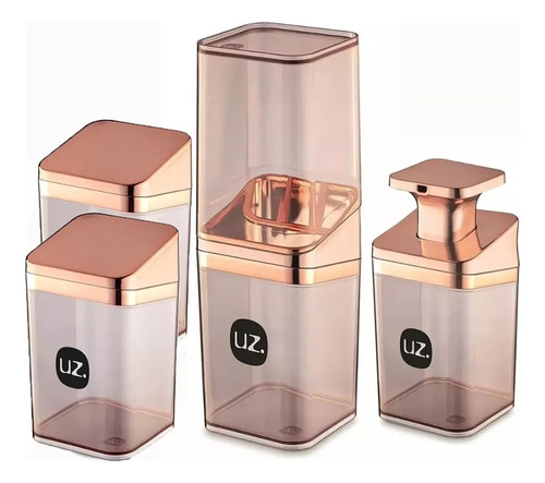 Conjunto Lavabo Banheiro 4 Peças Luxo Para Pia Rose Gold Uz