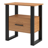 Mesa De Cabeceira 1 Gaveta 100% Mdf Freijo/preto Fosco F37 Cor Marrom-claro