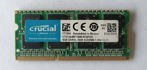 Memoria Ram 4 Gb Ddr3 Notebook / Mini Pc / Mac | Crucial