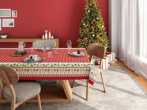 Toalha De Mesa Estampada Natal 6 Lugares Decoração