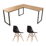 Combo Mesa Escrivaninha Em L C/ 2 Cadeiras Eames