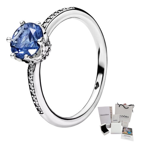 Anillo Pandora Corona Deslumbrante Azul Incluye Kit D Regalo