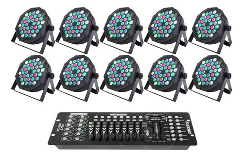 Kit 10 Refletor Par64 Led 36 Leds 3w Rgbw Dmx + Mesa Dmx 192