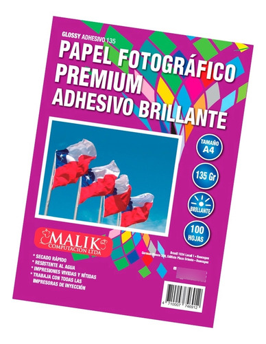 Papel Adhesivo Glossy 135gm/100hjs+4 Tintas Para Epson L1800