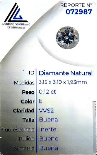 Diamante Natural Certificado 0.12ct 