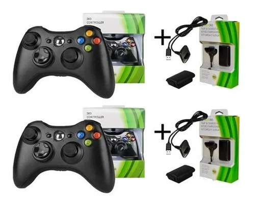 Kit 2 Controle Sem Fio Manete Compativel Xbox 360 + Bateria