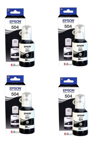 4x Tinta Original Epson T504 L6161 L4160 L6191 L6171 Preta 