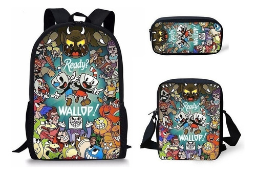 Mochila Cuphead De Moda Creativa Impresión 3d 3 Unids