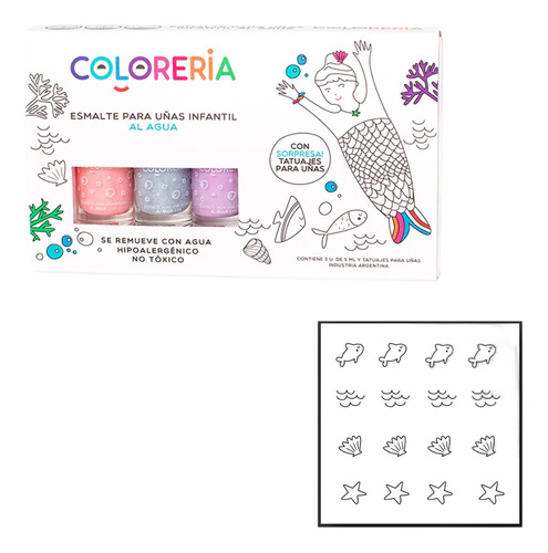 Set De Esmaltes X3 + Tatuajes Lavables Infantil