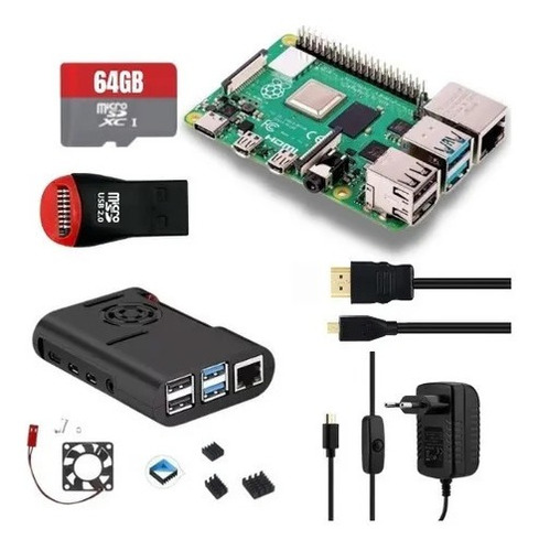 Kit Raspberry Pi4 4gb Ram C/ Case, Cartão 64gb, Hdmi, Fonte