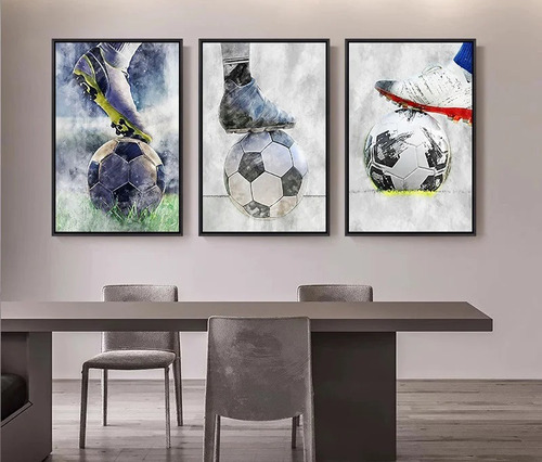 Quadros Decorativos 3 Peças 40x60 Futebol Esporte Abstrato