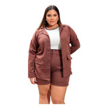 Conjunto Max Blazer E Shorts Alfaiataria Plus Size Social