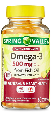 Ômega3 Spring Valley 500mg Softgel Limão 60cap From Fish Oil