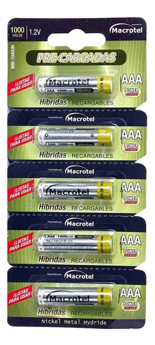 Pack 5 Pilas Recargables Aaa Macrotel 1000mha