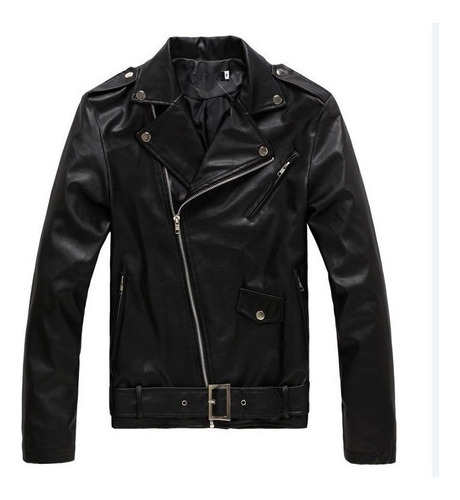 Chaqueta De Cuero Hombre Slim Fit Estilo Biker Punk