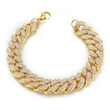 Cadena Cubana Pulsera Michy Con Diamantes Simil Oro M®