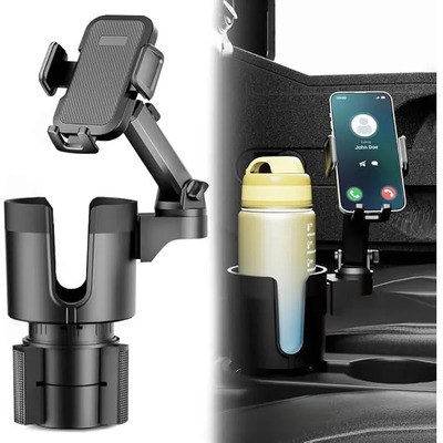Soporte Para Celular Con Portavasos Para Auto 2 En 1 Negro